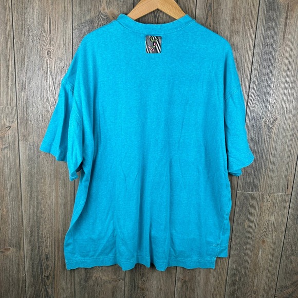 O'Neill Vintage 90s Surf T-Shirt Teal Blue Graphic Pocket Tee Mens Large - Picture 7 of 7